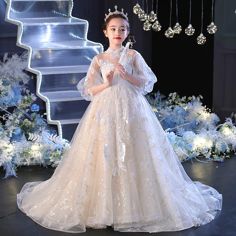 

Shining Princess Tulle Scoop Flower Girl Dress Children First Communion Dress Ball Gown Wedding Party Dress Runway Show Pageant