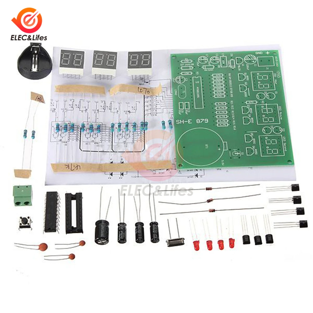 DC 6-12V 9V STC11F02-35I 6-Digit LED Display Digital Clock module Diy Kit Electronic Clock Parts Components Suite PCB Board