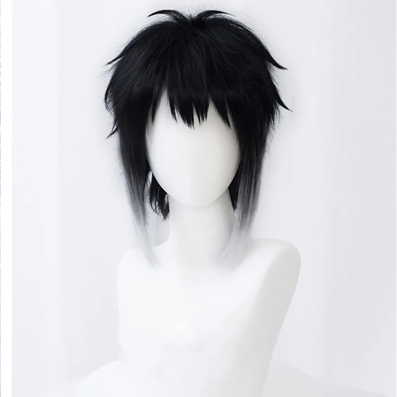 Bungo Bungou Stray Dogs Ryunosuke Akutagawa Short Black With White Wig Heat Resistant Hair Cosplay Costume Wigs + Wig Cap