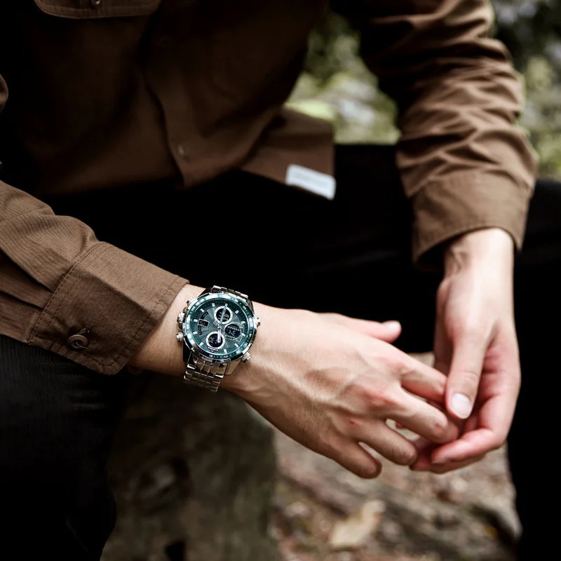 Imagem -06 - Naviforce Relógios de Pulso dos Homens Esporte Casual à Prova Impermeável Água Luminosa Dupla Exibição Relógio de Quartzo Masculino Reloj Hombre Aço Inoxidável