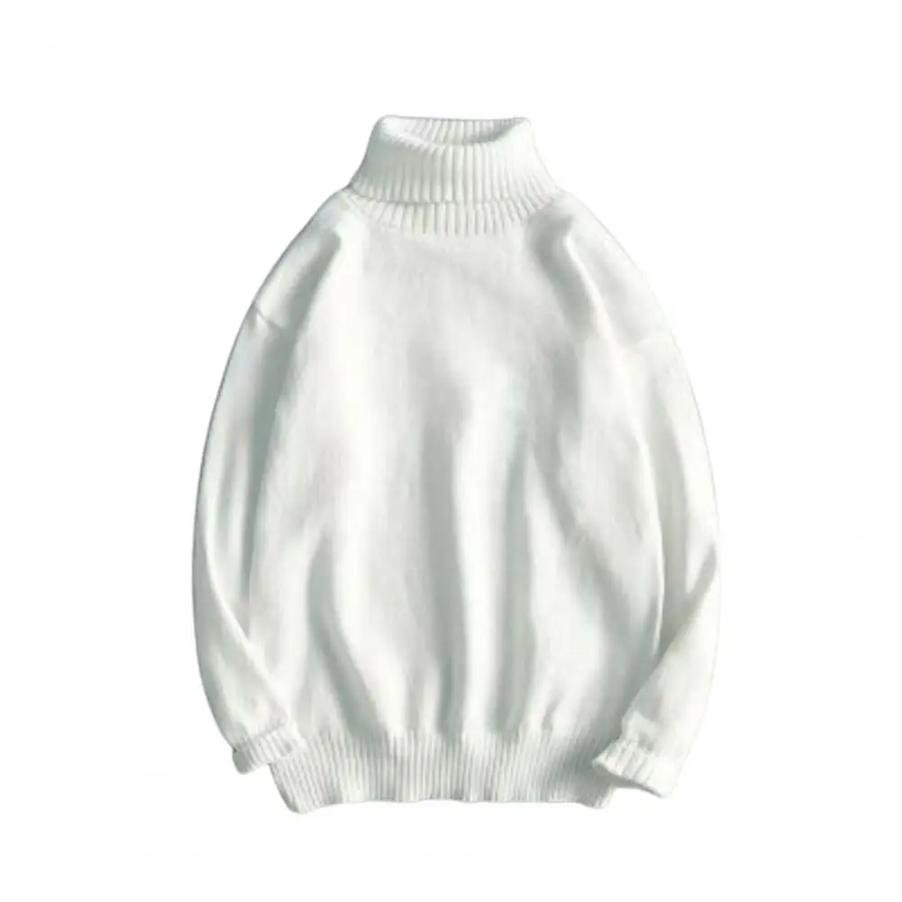 Men Women Knit Sweater Long Sleeve Turtle Neck Jumper Femme Jumper White Sweater