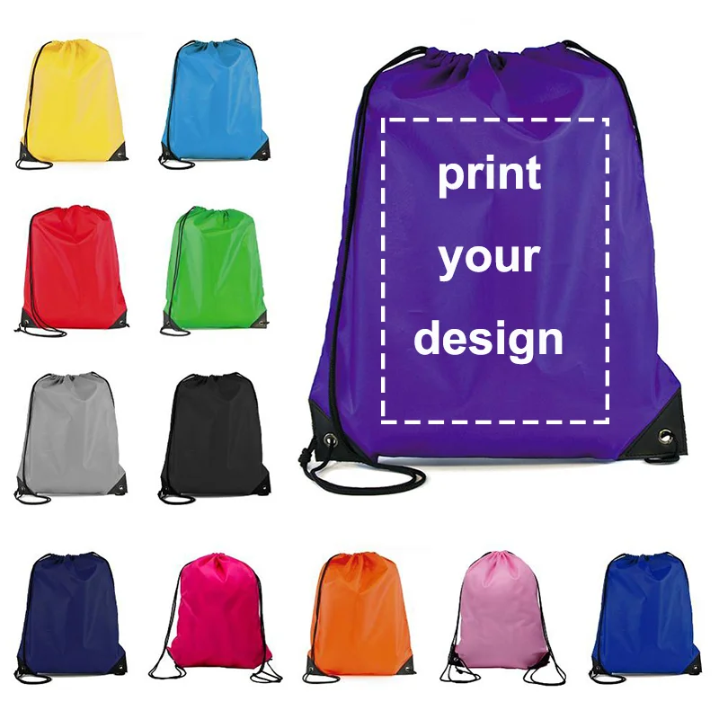 Drawstring Bag Custom Logo Portable Lightweight Backpack Drawstring Travel Sport Outdoor Hiking Oxford Shoes Cloth Storage Bag