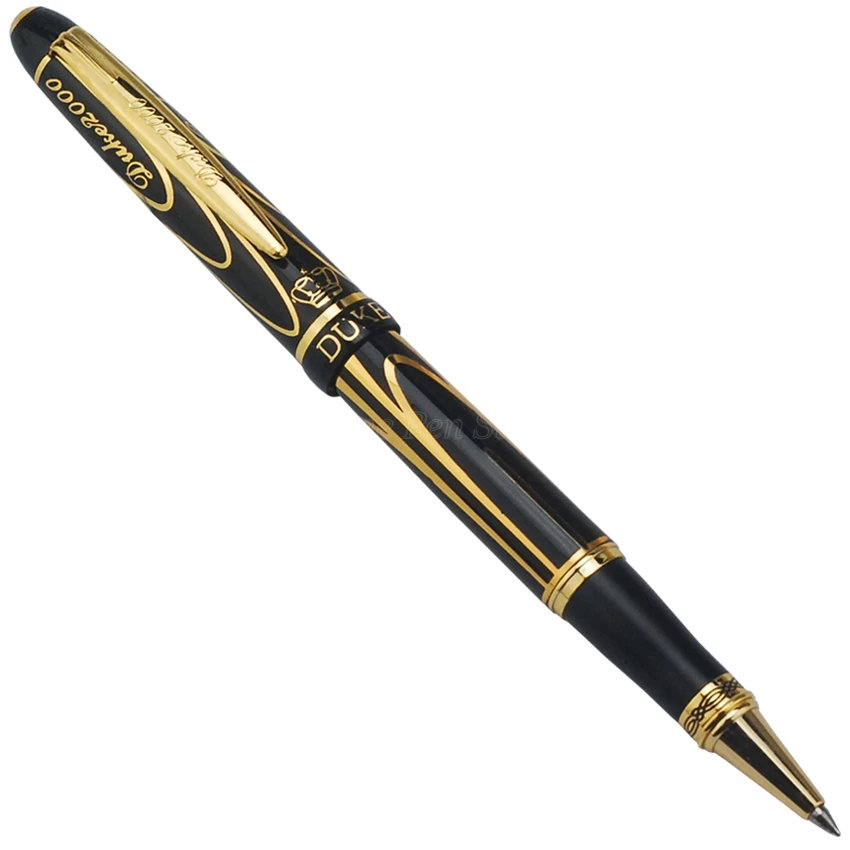 Duke Pioneer Metal Black Roller Ball Ballpoint Pen Golden Flower Pattern Professional Office Stationery Writing Gift Accessory