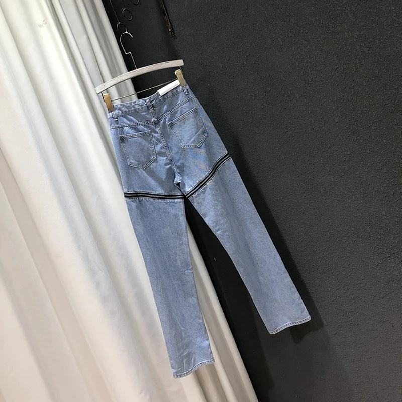 Autumn 2022 New Fashion Straight Jeans Womens Loose Wide Leg Pants High Waist Zippers Elegant Casual Korean Style Female Pants