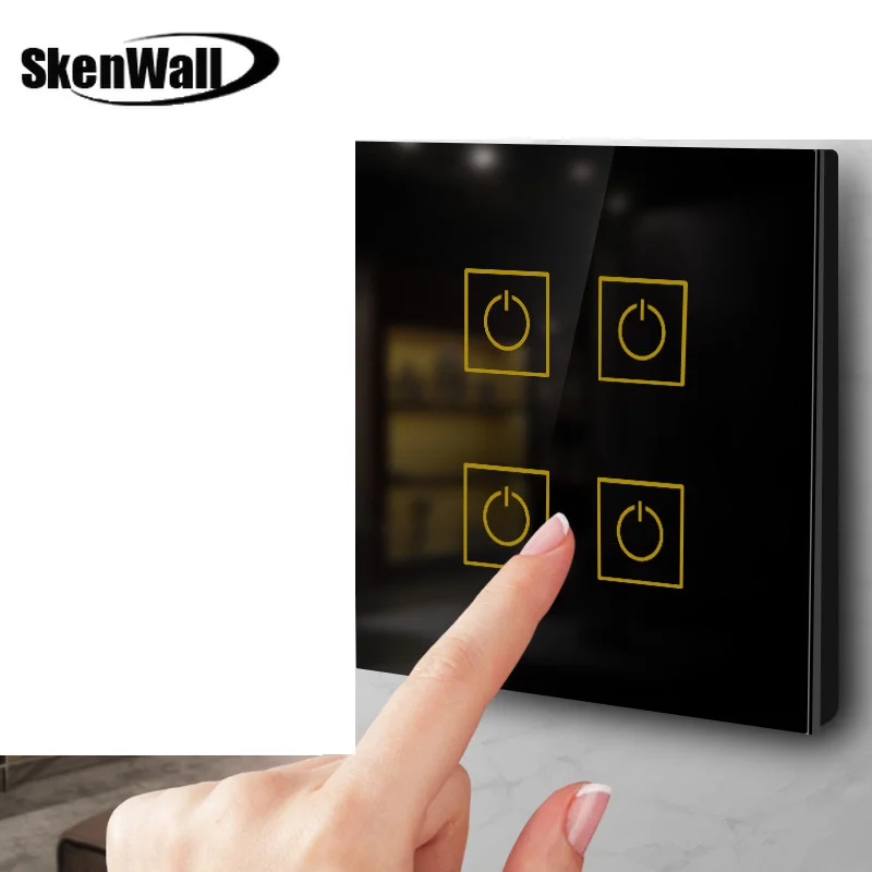 Type 86 wall tempered glass black touch switch 485 intelligent automatic learning switch 1/2/3/4 Gang 2 Way Immediate switch