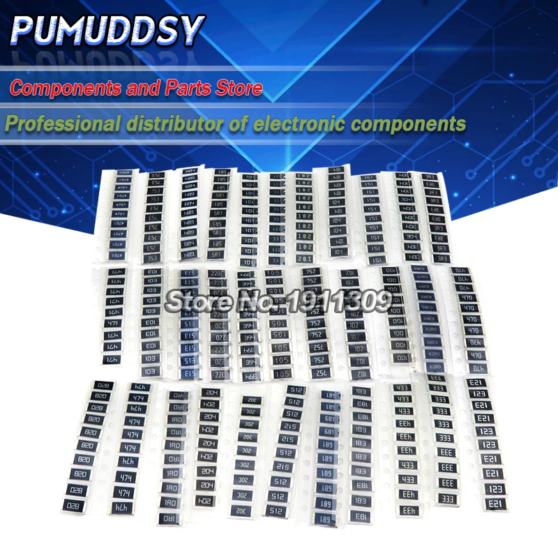 330PCS/lot 1 ohm-1M ohm Electronic Resistors 5% 2512 SMD Resistor Assorted kit set 10R 47R 100R 10K 470K 680K smd resistor pack