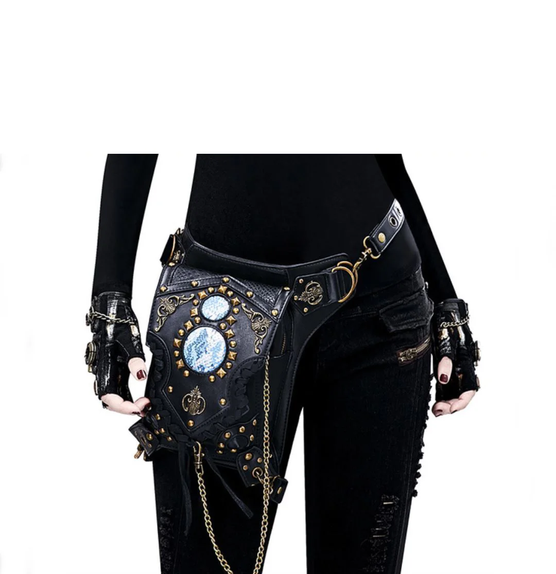 SzBlaZe Steampunk Waist Bag Women Messenger Shoulder Bag Gothic Fanny Pack Leg Arm Bag Chain Bags for Daily Travel Cosplay