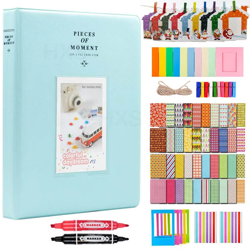 128 Pockets 3 Inch Photo Paper Album Set with Picture Frames, Stickers, Markers for Fujifilm Instax Mini 11 9 8 7s 25 70 90 Film