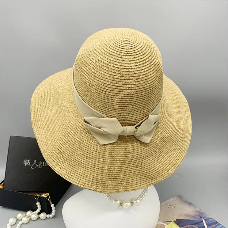 

Summer sunscreen dome wide eaves monochrome women's warp knitted simple straw hat can be folded popular fashion nice bucket hats