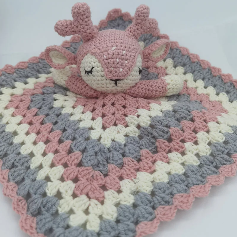 Crochet Pattern Sleeping Deer Toy Set Comfort towel Baby Rattle Biting Ring Handmade Baby Teething Ring Stuffed Plush Toys Gifts