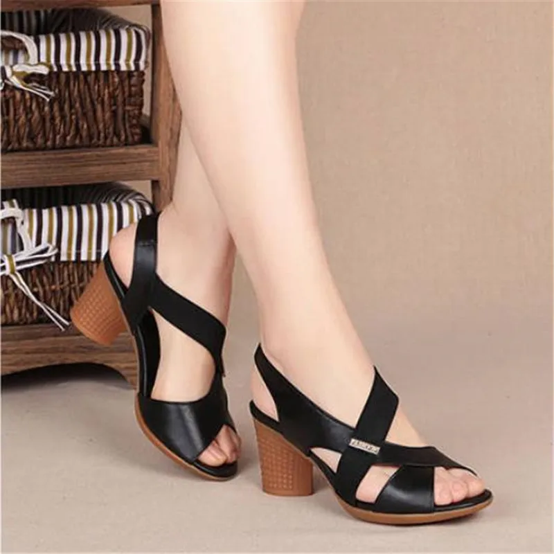 New Mid-heel Sandals Women Summer Shoes Comfortable High Heels Thick Heel Peep Toe Non-slip Soft Bottom Mother Shoes Slip-On