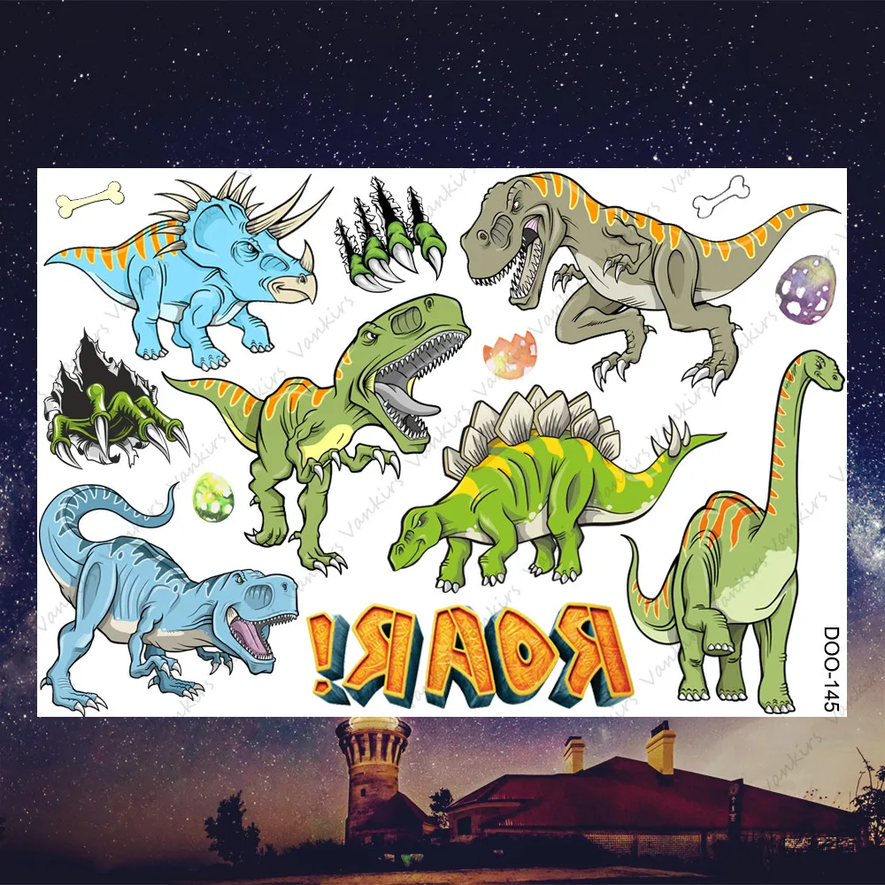 T-Rex  Dino Temporary Tattoos Sticker Realistic Fake Body Art Arm Face Tattoo For Kids Children Boys Watercolor Dinosaur Tatoos