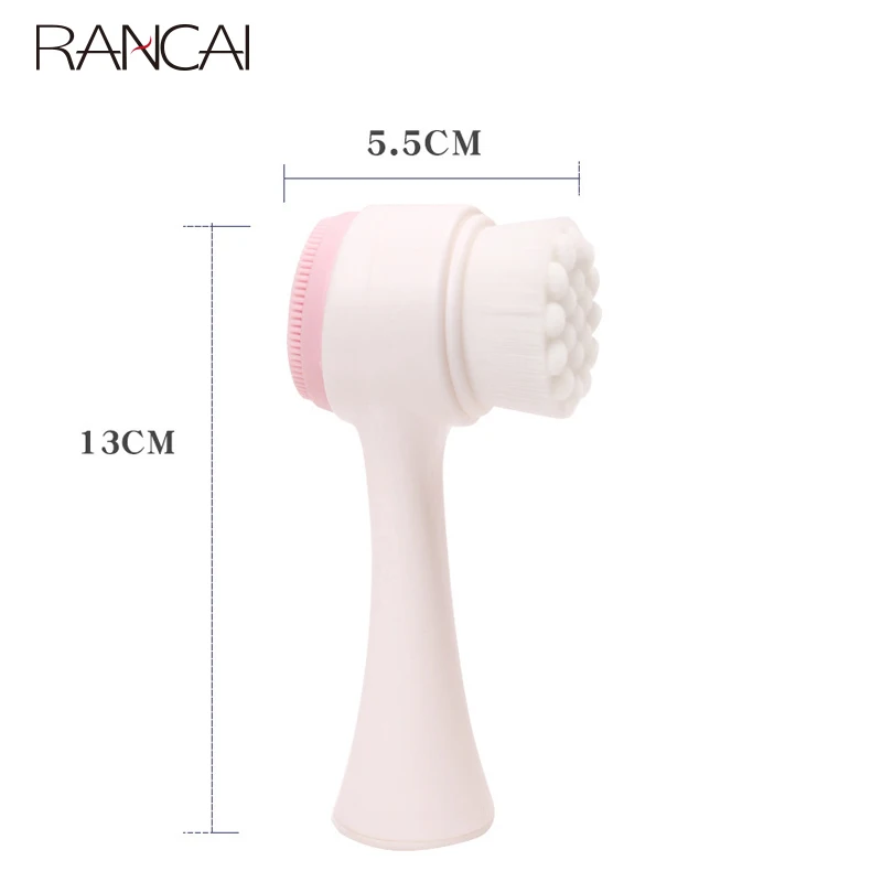 RANCAI Double-Side Face Cleaning Brush Silicone Facial Deep Pore Cleaner Blackhead Removal Massage Makeup Brushes Skin Care Tool