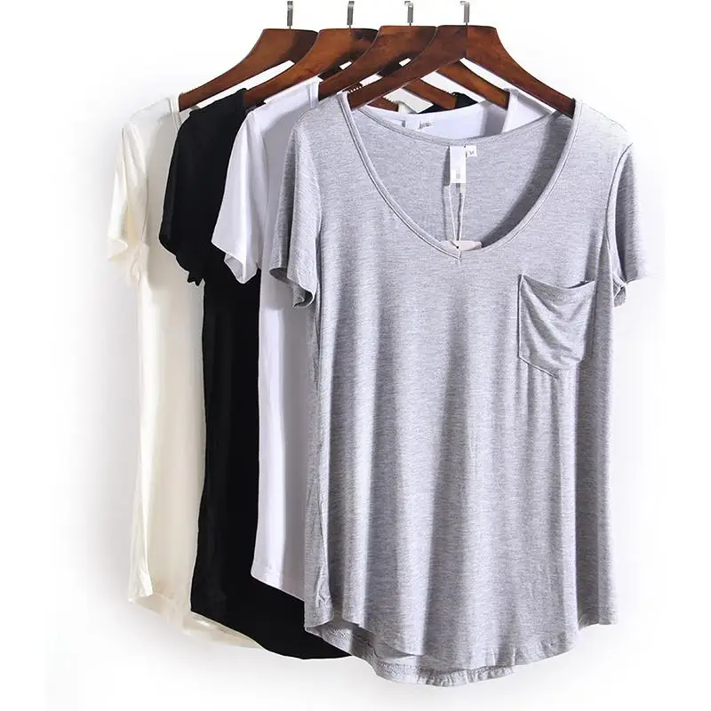 4 Colors Fashion All Match V Neck Short Sleeve T Shirts Summer New Arrivals  Bottoming Loose European Style Tops