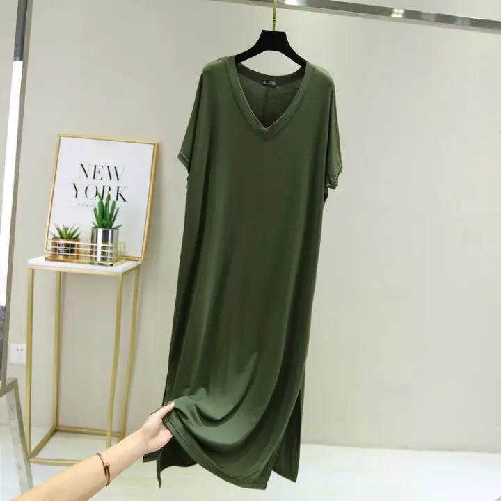 Fdfklak Korean Modal Sleepwear Women Night Shirt Comfortable Long Dress Sexy V Neck Nightgowns Female Lounge Wear Nightdress