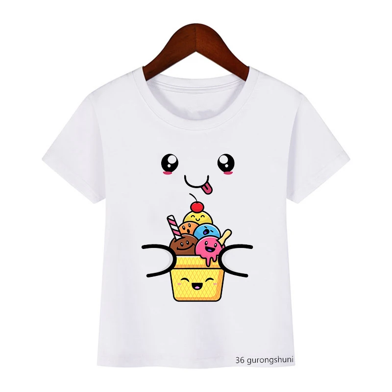 Kawaii Chibi Tasty Doodle Cupcake Kids T-Shirt Fashion Trend Boys T-Shirt Summer Harajuku Girls Tshirt White Short-Sleeved Tops