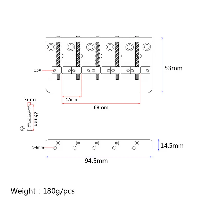 BLACK Vintage Type Top Load 5 Strings Electric Bass Bridge Guitar Accessories Parts Musical Instrument