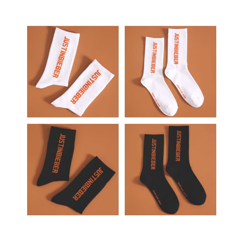 Drop Ship New Crew Fashion Socks Justin Bieber Sox JB Yellow Orange Happy Smile Face Street Letters Hip Hop Sojourner JBiebs Boy