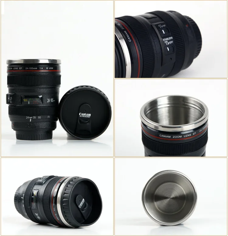 Creative 400mL liner Camera Lens Shaped Stainless Steel Water Cup Coffee Tea Thermos Mug Creative Cups And Mugs With Lid