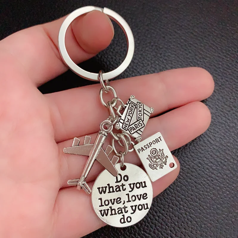 1pcs Pilot Aviator Key Chains Airplane Charms Passport Keyring Hoilday Key Fob Traveler Jewelry For Graduation Gift