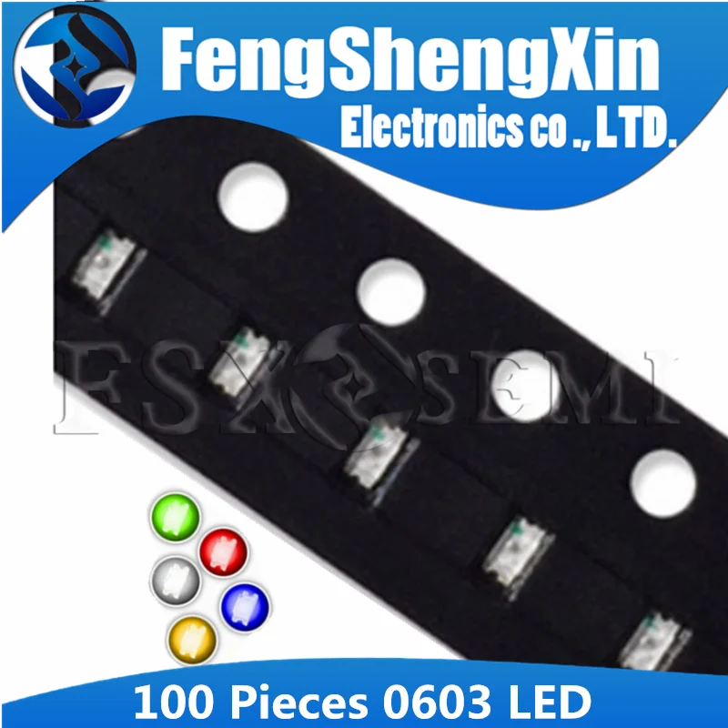 100pcs/lot 0603 LED 1.6*0.8MM Highlighting SMD LED light-emitting diodes  RED  White yellow blue green orange Pink