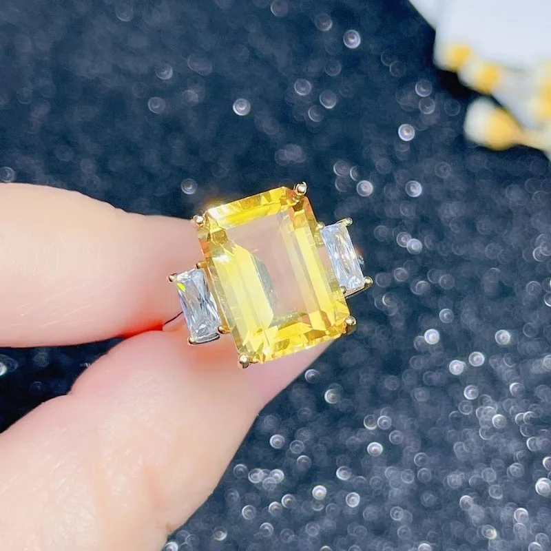 Luxury Gemstone High Quality 100% Natural Citrine 925 Sterling Silver Wedding Ring Women Jewelry