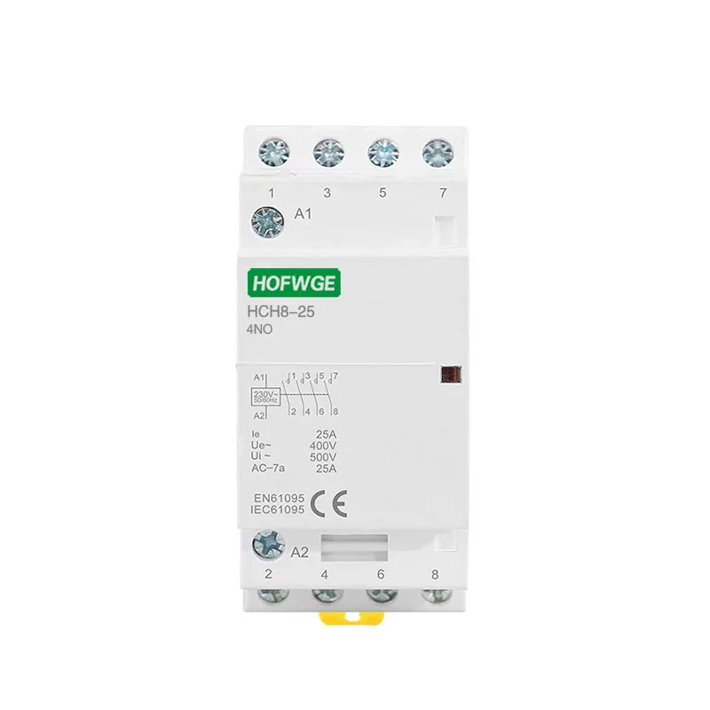 HCH8-25 Modular Contactor 4P 16A 20A 25A 4NO 4NC or 2NO2NC 24V 110V  220V Automatic Household Contactor Din Rail Type