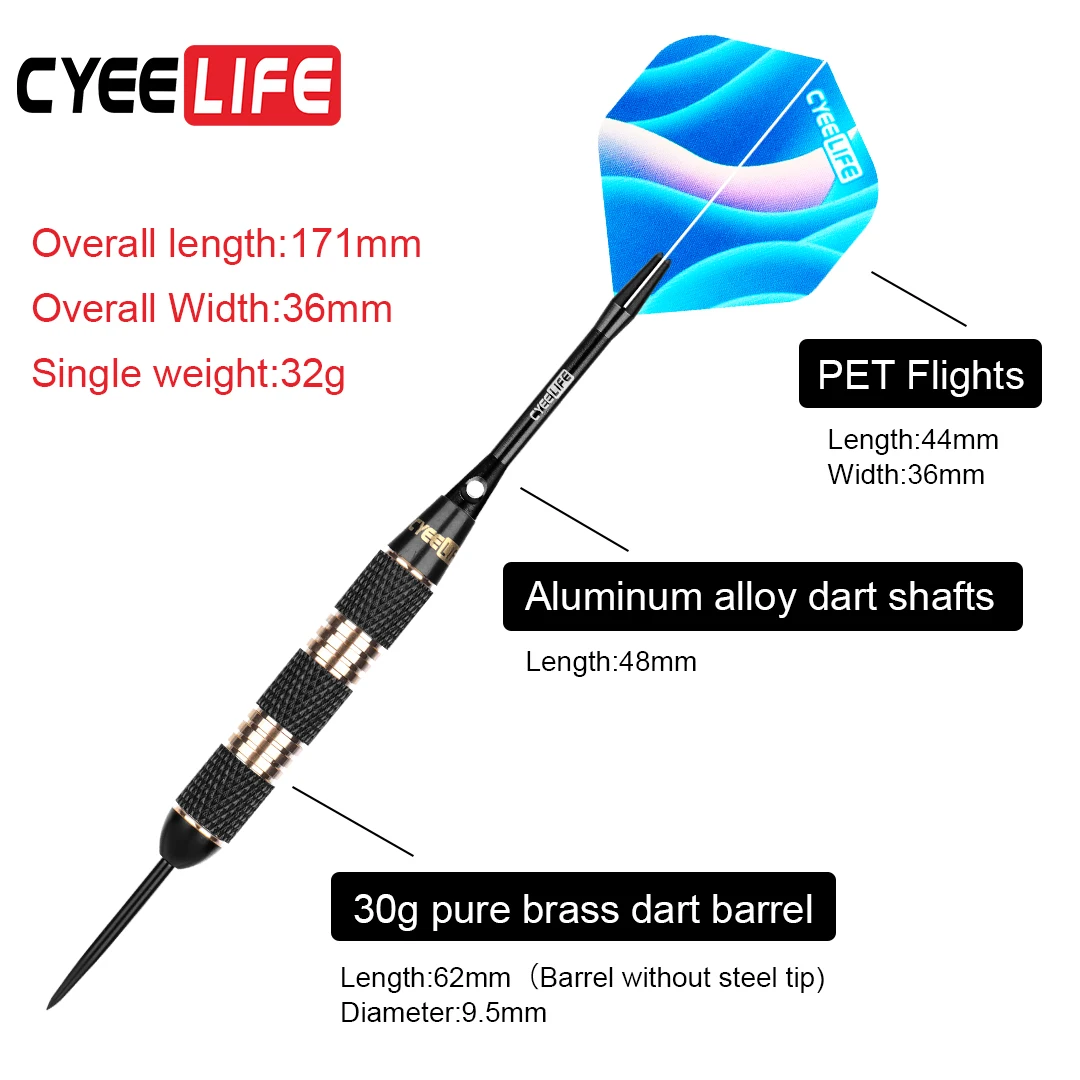 CyeeLife-전문가용 30g 스틸 팁 다트, 케이스, 3 팩/6 팩, 알루미늄 샤프트 + PVC 샤프트, 추가 비행 포함