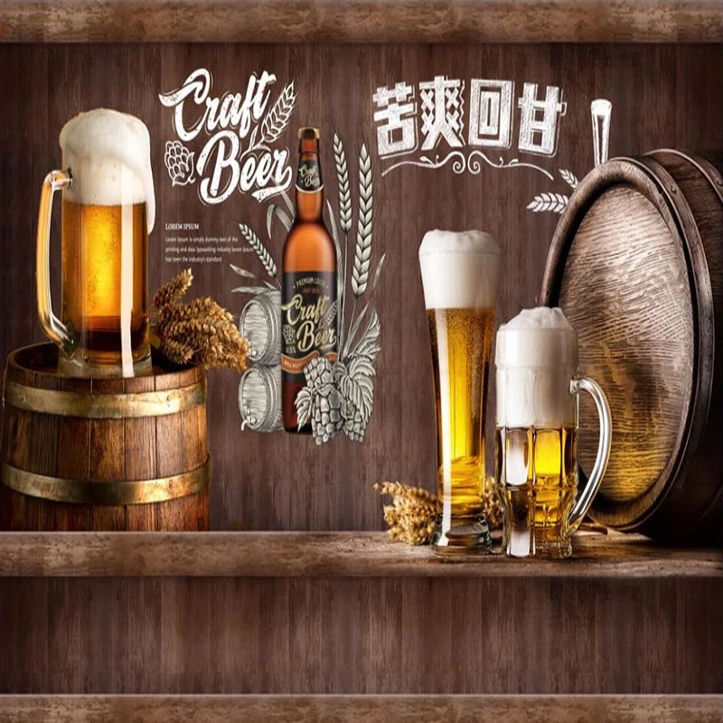 Custom 3D Photo Wallpaper Retro Nostalgic Beer Mural Restaurant Bar KTV Winery Wall Decor Painting Wall Paper Papel De Parede