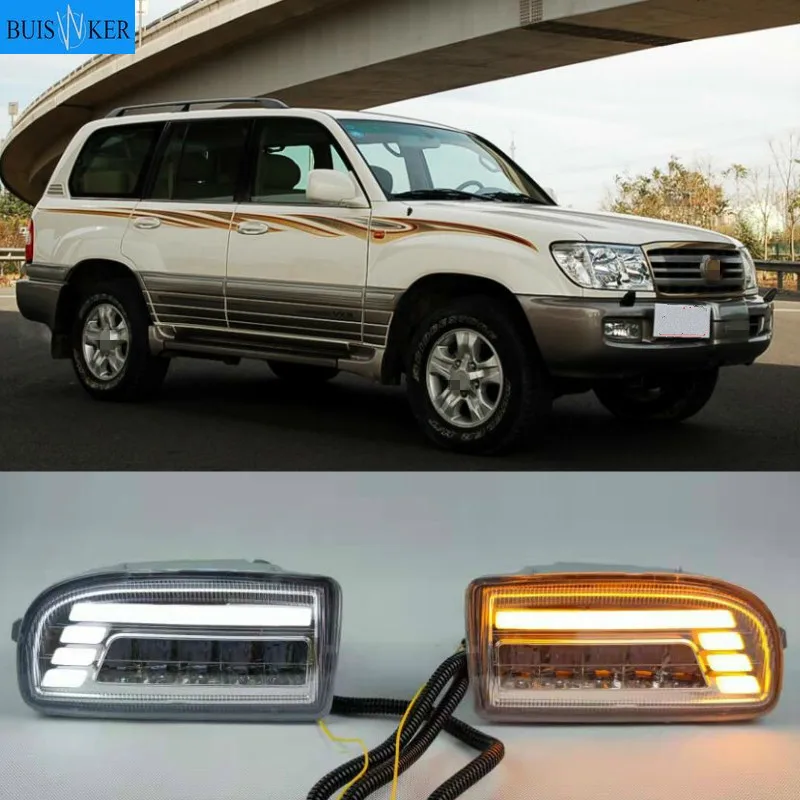 2PCS Car LED For Toyota Land Cruiser Fj100 1998-2007 fog lamp cover DRL Daytime Running Lights headlight 12V Daylight