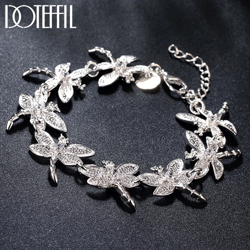 

DOTEFFIL 925 Sterling Silver Gold Inlay AAA Zircon Dragonfly Bracelet For Women Wedding Engagement Party Fashion Jewelry