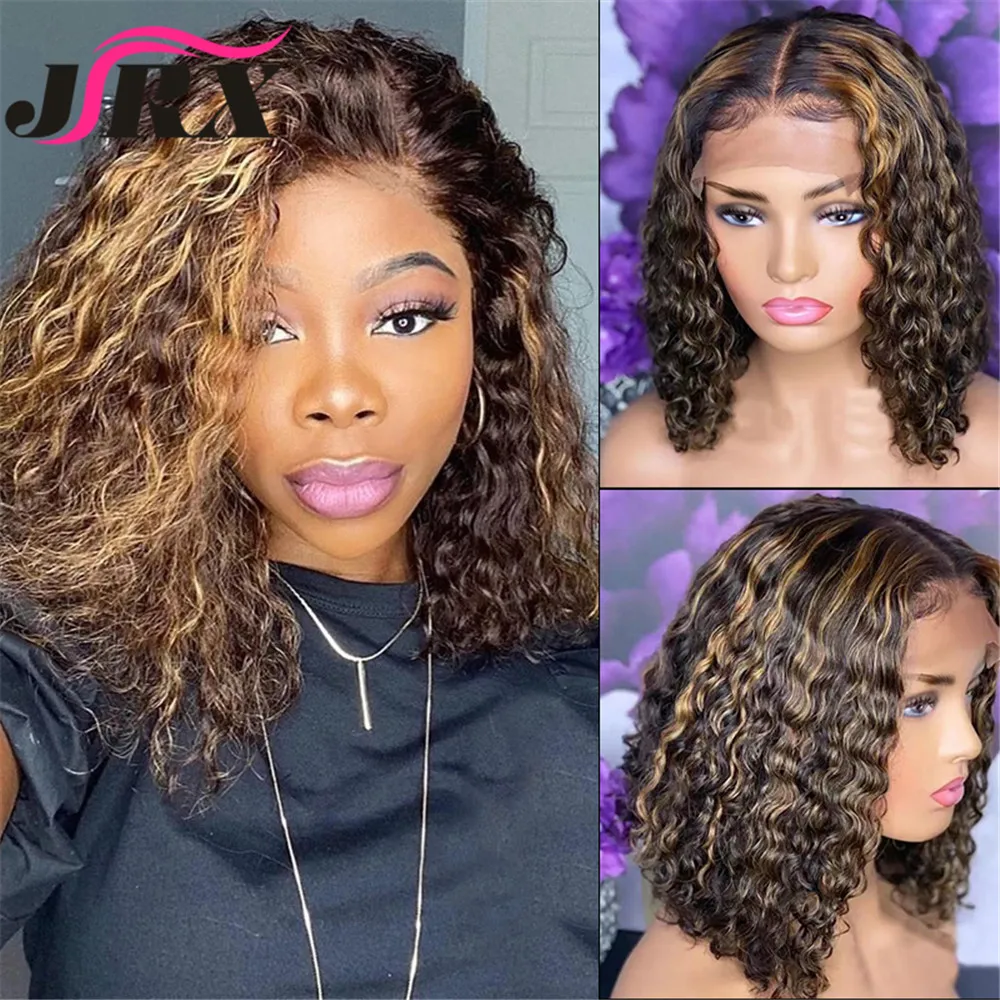 

Honey Blonde Highlight Curly Bob Human Hair Wigs for Women Malaysian Curly Remy Hair 13x4 Lace Wigs Pre plucked Middle