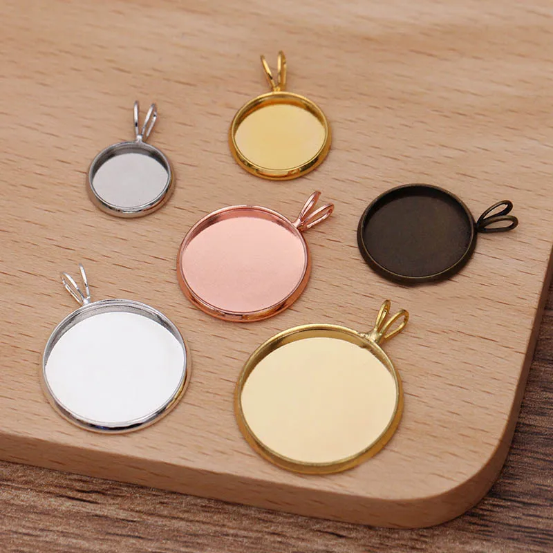 

200pcs 10 12 14 16 18 20mm Inner Size 5 Colors Round Cameo Cabochons Base Setting Blanks Bail Pendant Necklace Jewelry Findings