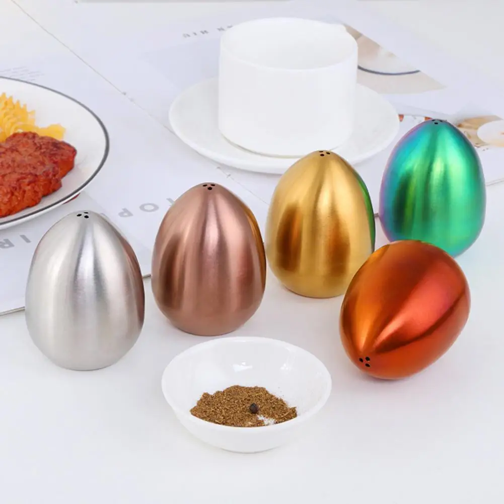 Salt Cellar Spice Pepper Shaker Egg Shaped Spice Container Stainless Steel Condiment Bottle Kitchen Gadgets seasoning organizer