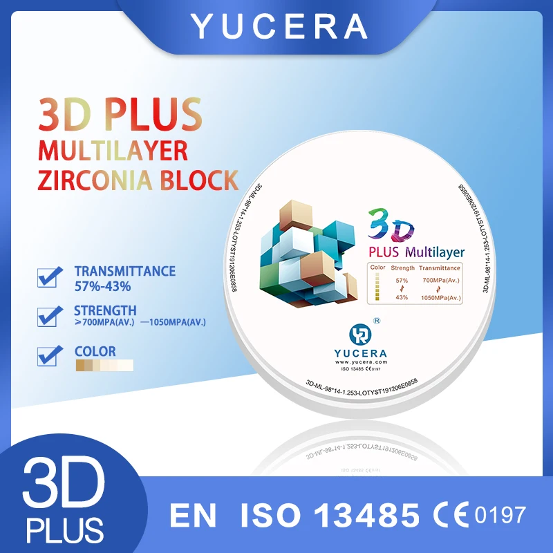 98X16MM 3D Zirconia บล็อกทันตกรรม 57% Transluceny 3D Pro Zirconia บล็อกเปล่าความแข็งแรงในการดัดสูงสําหรับคลินิกทันตกรรมและ Lab