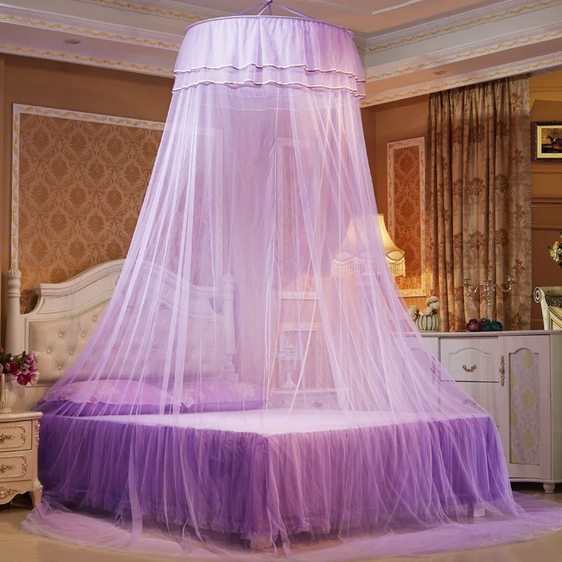 With Light String Princess Girl Garden Mosquito Net Round Lace Curtain Dome Bed Canopy Netting Summer Romantic Mosquito