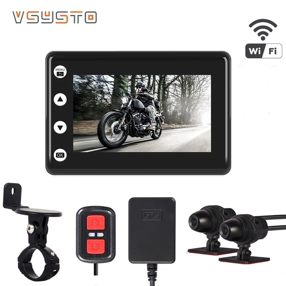 

VSYSTO motorocycle DVR 3.0 inch waterproof screen dual 1080p wifi video recorder night vision Dash camera support GPS