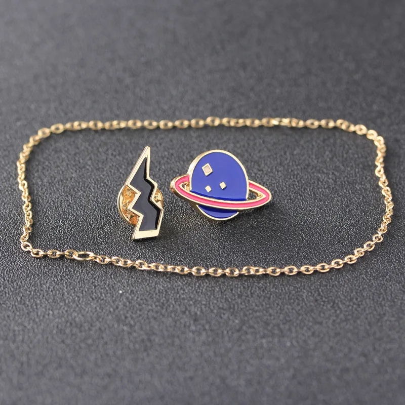 Cartoon Blue Planet Space Brooches Astronaut Rocket Star Pins Cute Metal Chain Jewelry For Women Men Denim Lapel Bag Enamel Pin