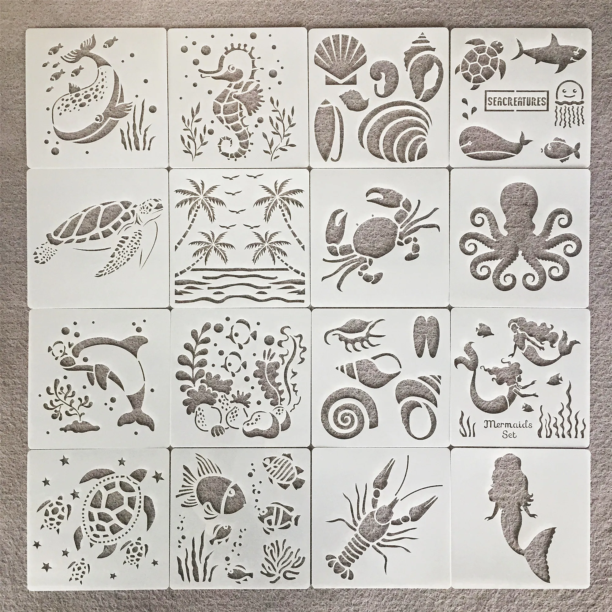 16Pcs 15cm Marine Ocean Animals DIY Layering Stencils Wall Painting Scrapbook Coloring Embossing Album Decorative Template