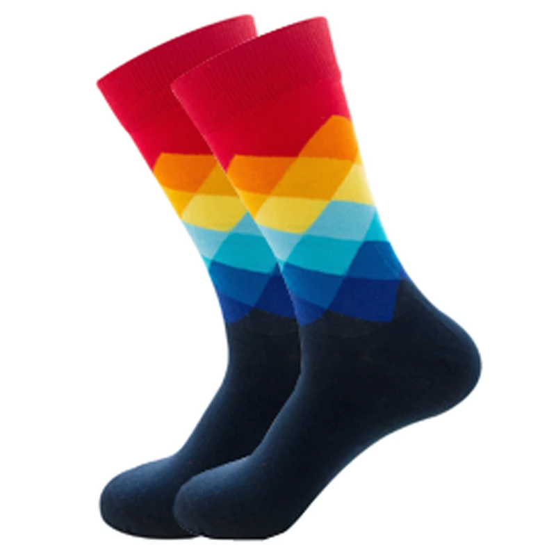 Mens Glücklich Bunte Gestreifte Socken Qualität Plaid Diamant Muster Argyle Geometrische Harajuku Gekämmte Baumwolle Socke Weihnachten Geschenk