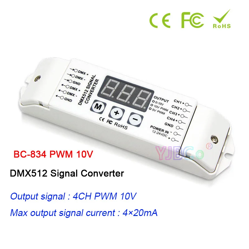 Bincolor 0-10V/PWM 5V/PWM 10V DMX512 Signal Converter 4CH DMX512/1990 signal to 0-10V signal/PWM 10V/5V signal Dimmer 12V-24V