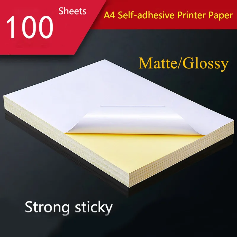 

100 Sheets A4 White Self Adhesive Sticker Label Laser Inkjet Printer Copier Craft Paper Sticker Label Matte Glossy Craft Paper