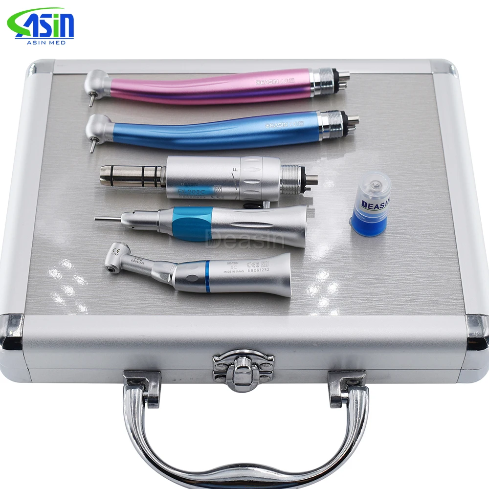 High Speed Handpiece + Low Speed Handpiece Contra Angle Straight E-type Air Motor 4/2 Hole Kit Dental Equipment