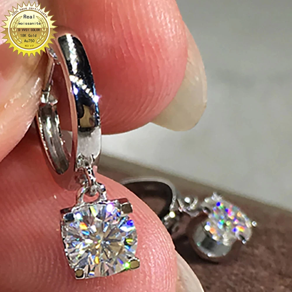 

10K Au417 White Gold 6 Carat Drop Clip Earrings Wedding Anniversary Engagement Party Each 3 Ct Round DVVS Moissanite Diamond