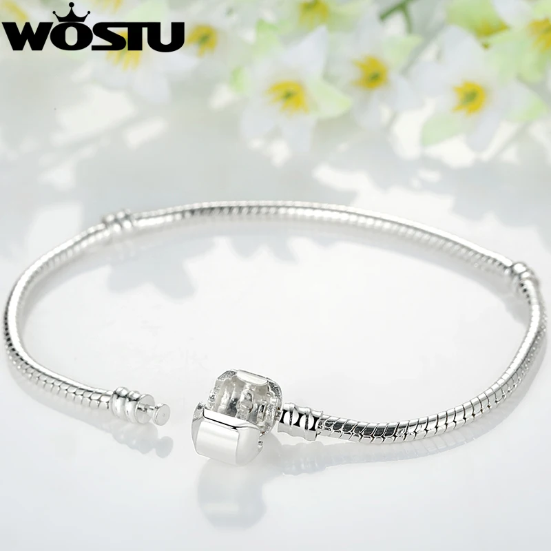 WOSTU Hot Sale Love Snake Heart Chain Bracelet Bangles Fit Original Charms Beads Pendant Women DIY Fashion Jewelry Making Gift