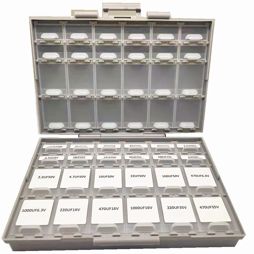 AideTek 24 Value 410pcs SMD Aluminum Electrolytic Capacitor Assortment Box-ALL Kit Range 4.7uF-1000uF 16V-50V SAC-24