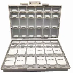 AideTek-Caja surtido de condensadores electrolíticos de aluminio SMD, rango de 410 uF-4,7 uF, 16V-50V SAC-24, 24 valores, 1000 unidades