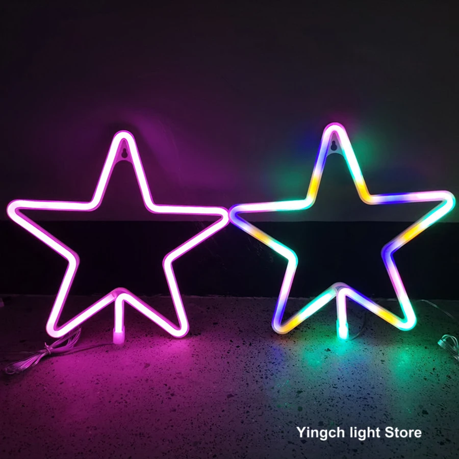 Star Shape LED Neon Sign Lights Sky Modeing Lamp Nightlight Ornaments for Wall Art Child Room Party Holiday USB & Battery Box