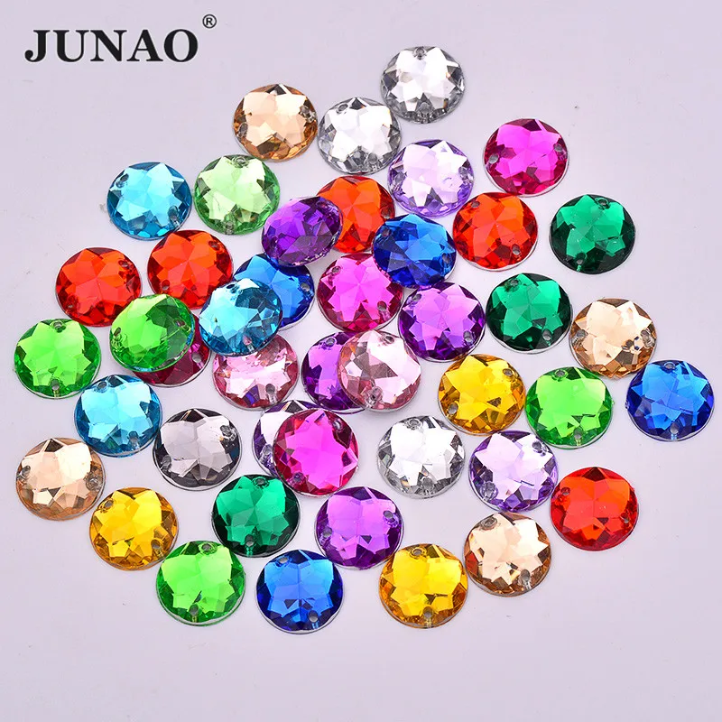 JUNAO 8 10 12 14 16 mm Mix Color Acrylic Crystal Rhinestones Applique Sewing Clothes Round Shape Flatback Strass For Needlework