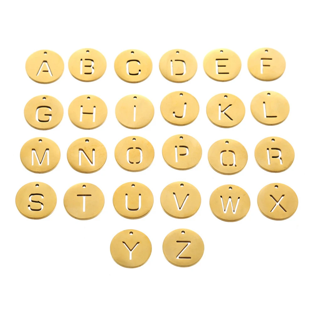 15mm Round Stainless Steel Initial Letter Pendant For Jewelry DIY Making First Letter Alphabet Pendants Accessories